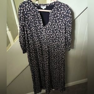 J. Jill blue floral lined 3/4th sleeve dress